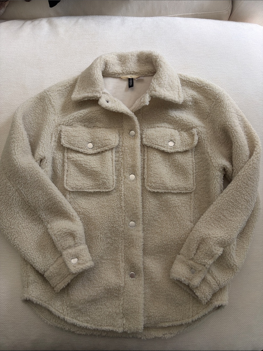 H&M Cream Teddy Shacket with Snap Pockets & Snap Closure